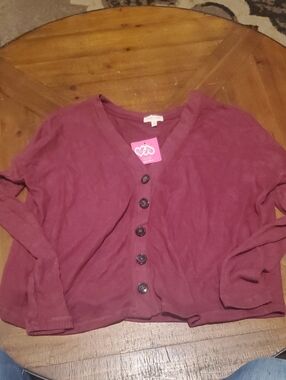 Heart Hips Mauve/Pink Button-Up V-Neck Cardigan